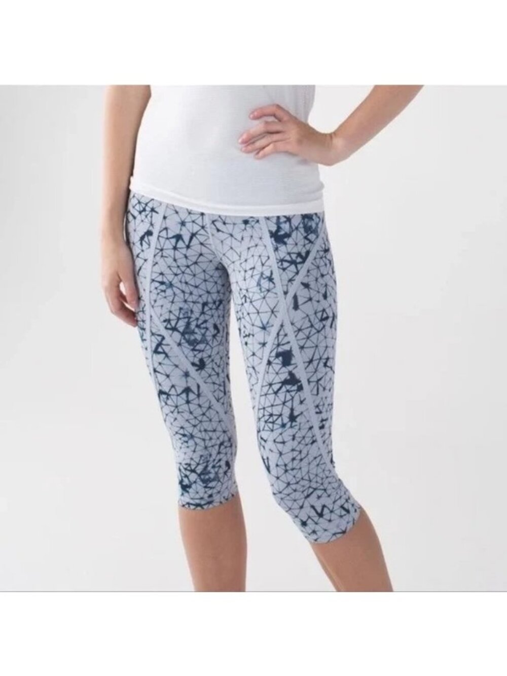 Lululemon Athletica Pedal Pace Crop Leggings Star Crushed Silver Fox Deep Navy 6